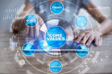 Çekirdek değerler iş ve teknoloji kavramı sanal ekrandaki.