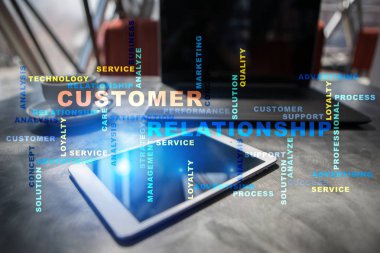 Müşteri ilişkisi yönetimi kavramı. Kelime bulutu.