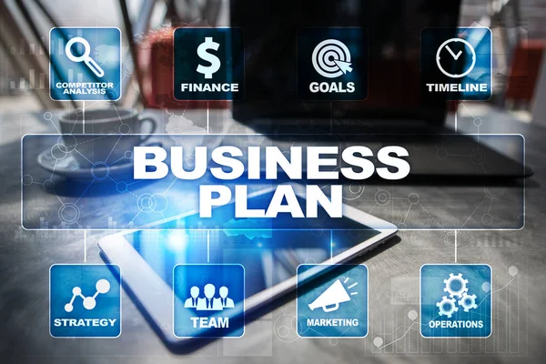 Business plan and strategy concept on the virtual screen. — Stock Photo, Image