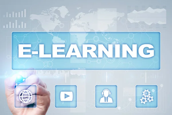 E-Learning på den virtuella skärmen. Internet utbildning koncept. — Stockfoto