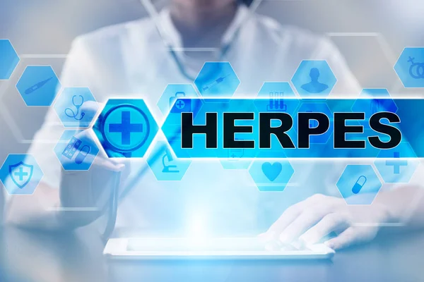 Medical doctor using tablet PC with herpes medical concept. — Stock Image Medical doctor using tablet PC with herpes medical concept. Stock Image