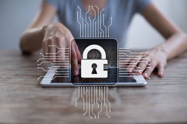 Siber Güvenlik, veri koruma, bilgi güvenliği. Teknoloji iş kavramı