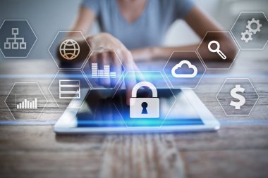 Veri koruma, siber güvenlik, bilgi güvenliği. Teknoloji iş kavramı