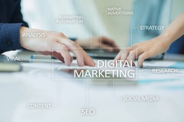 Dijital Pazarlama teknoloji kavramı. Internet. Online. SEO. SMM. reklam.