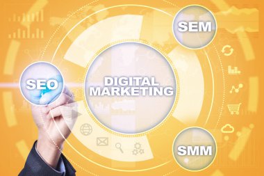 Dijital Pazarlama teknoloji kavramı. Internet. Online. SEO. SMM. reklam.