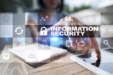 Sanal ekrandaki bilgi güvenlik ve veri koruma kavramı.