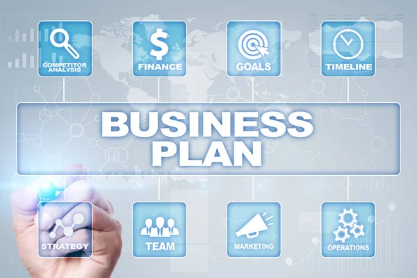 Business plan and strategy concept on the virtual screen.