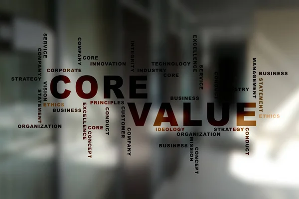 Core value on the virtual screen. Business concept. Words cloud.
