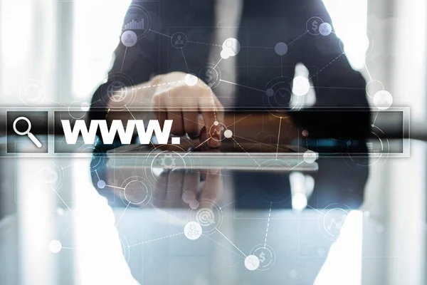 Vyhledávací panel s textem www. Webové stránky, adresy Url. Digitální marketing. koncept Internetu. — Stock fotografie