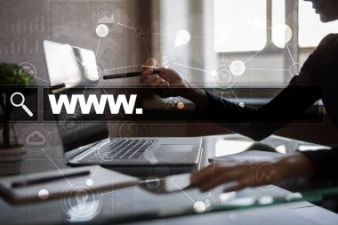 Www metin arama çubuk. Web sitesi Url. Dijital pazarlama. Internet kavramı.