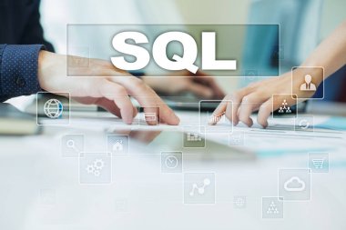 SQL sanal ekran üzerinde. İş, teknoloji ve internet kavramı.