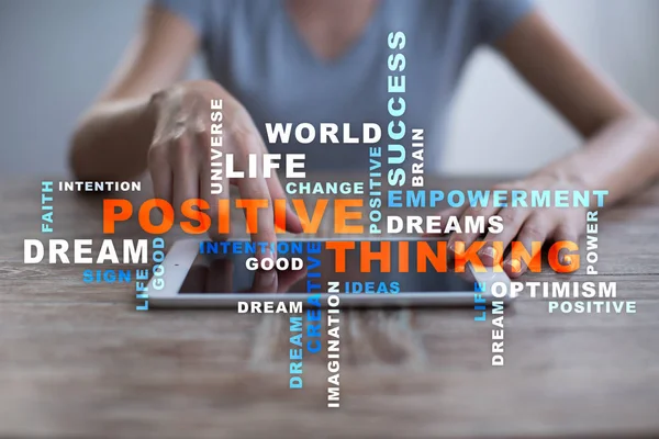 Berpikir positif perubahan hidup. Konsep bisnis. Awan kata . — Stok Foto