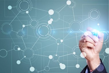 Metin, sanal ekran arka plan ile kutsal kişilerin resmi için şablon. İş kavramı.