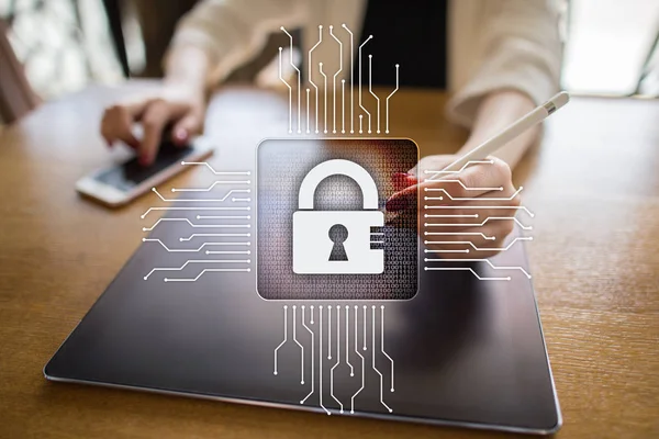 Ciberseguridad, protección de datos, seguridad de la información y cifrado . — Foto de Stock