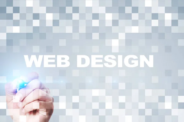 Webdesign und Entwicklungskonzept auf dem virtuellen Bildschirm — Stockfoto