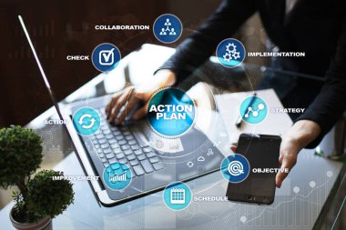 Sanal ekran eylem planı. Planlama kavramı. İş stratejisi.