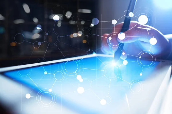 Metin, sanal ekran arka plan ile kutsal kişilerin resmi için şablon. İş kavramı.