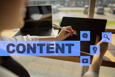 Sanal ekran içerik metni. İş kavramı, teknoloji ve internet