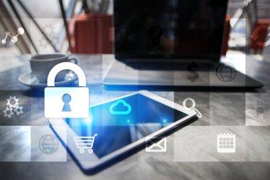 Sanal ekran üzerinde veri koruma ve siber güvenlik kavramı