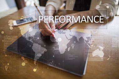 Sanal ekran üzerinde performans göstergesi. Kpi. İş büyüme stratejisi.