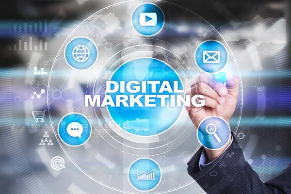 Concetto di tecnologia di marketing digitale. Internet. In linea. SEO. SMM. Pubblicità . — Foto Stock