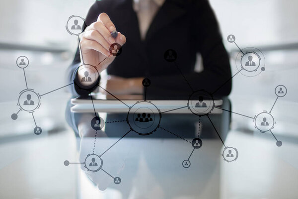 Organisation structure. Peoples social network. Business and technology concept