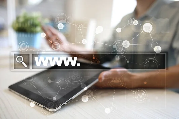 Suchleiste mit www-Text. Webseite, url. digitales Marketing. Technologiekonzept. — Stockfoto