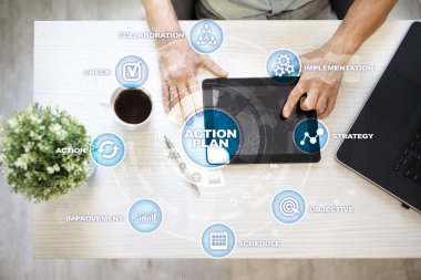 Sanal ekran eylem planı. Planlama kavramı. İş stratejisi.