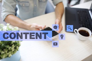 Sanal ekran içerik metni. İş kavramı, teknoloji ve internet