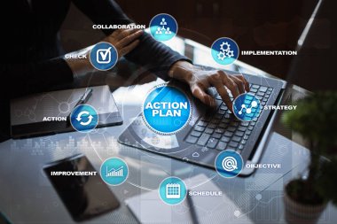 Sanal ekran eylem planı. Planlama kavramı. İş stratejisi.