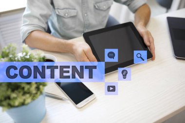 Sanal ekran içerik metni. İş kavramı, teknoloji ve internet