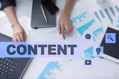 Sanal ekran içerik metni. İş kavramı, teknoloji ve internet