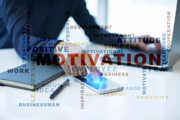 Motivation-konceptet på den virtuella skärmen. Ord moln — Stockfoto