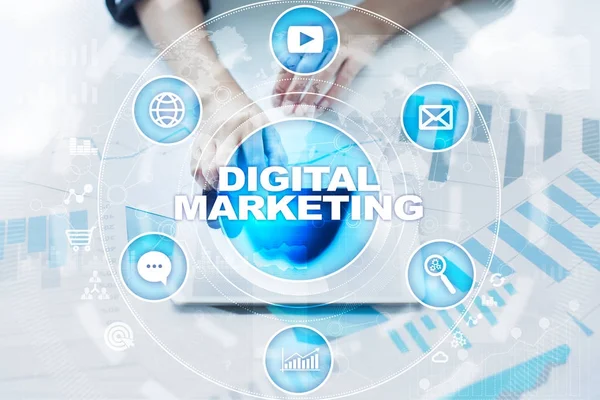 Concepto de tecnología de marketing DIgital. Internet. En línea. SEO. SMM. Publicidad . — Foto de Stock