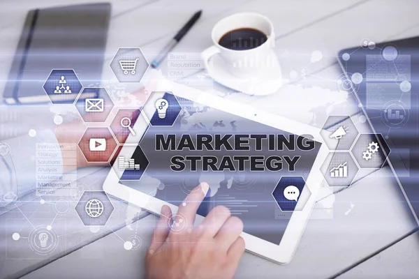 Marketing strategy concept on virtual screen. Internet, advertising concept. — Stock Photo, Image