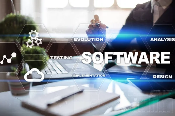 Software development. Data Digital Programs System Technology Concept.