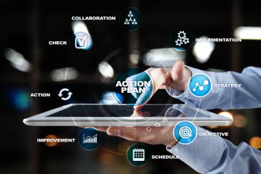 Sanal ekran eylem planı. Planlama kavramı. İş stratejisi.