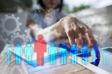 İnsan kaynakları yönetimi, insan kaynakları, işe alım, liderlik ve ekip oluşturma. İş ve teknoloji kavramı.