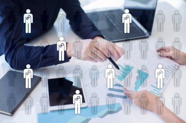 İnsan kaynakları yönetimi, insan kaynakları, işe alım, liderlik ve ekip oluşturma. İş ve teknoloji kavramı.