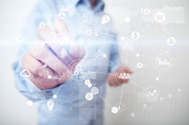 Metin, sanal ekran arka plan ile kutsal kişilerin resmi için şablon. İş, internet teknoloji ve ağ kavramı.