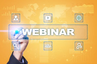 Webinar. E-eğitim, Online Eğitim kavramı. Kişisel gelişim. Sanal ekran.