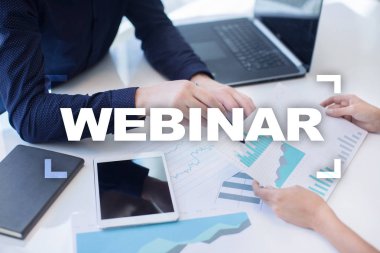 Webinar. E-eğitim, Online Eğitim kavramı. Kişisel gelişim. Sanal ekran.