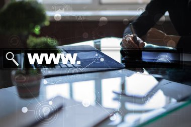 Www metin arama çubuk. Web sitesi Url. Dijital pazarlama. İş, internet ve teknoloji kavramı.