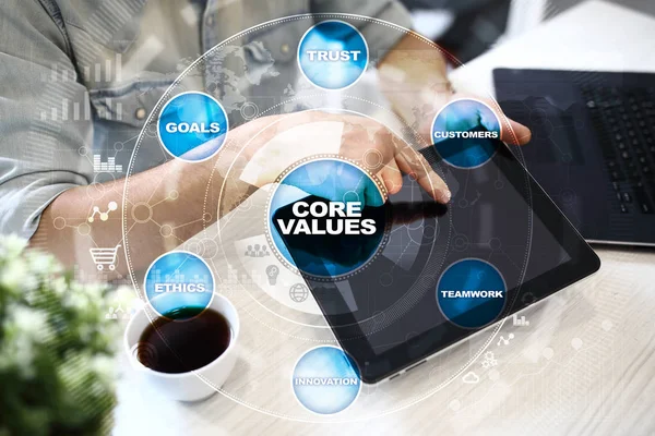 Alapvető értékek üzleti és technológiai koncepció a virtuális képernyőn — Stock Fotó