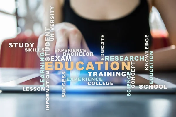 Education words cloud on the virtual screen — Stock Photo, Image