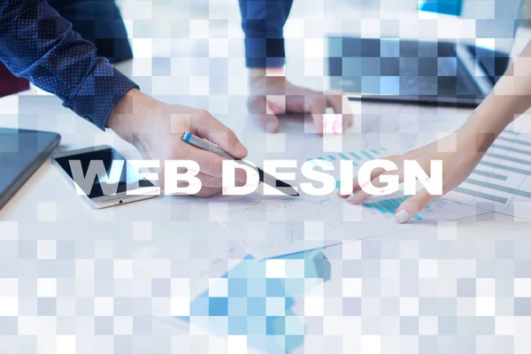 Web design en ontwikkeling concept op het virtueel scherm — Stockfoto