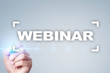 Webinar. E-eğitim, Online Eğitim kavramı. Kişisel gelişim. Sanal ekran.