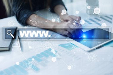 Www metin arama çubuk. Web sitesi Url. Dijital pazarlama. İş, internet ve teknoloji kavramı.