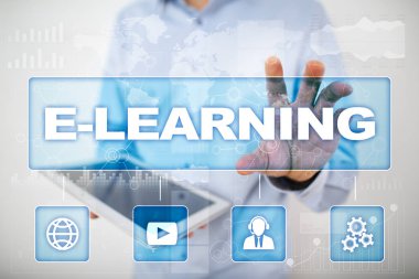 E-öğrenme sanal ekran üzerinde. Internet eğitim kavramı.