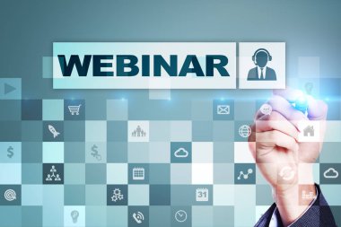 Webinar. E-eğitim, Online Eğitim kavramı. Kişisel gelişim. Sanal ekran.